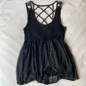 Free People Black Studded Strappy Tank Top